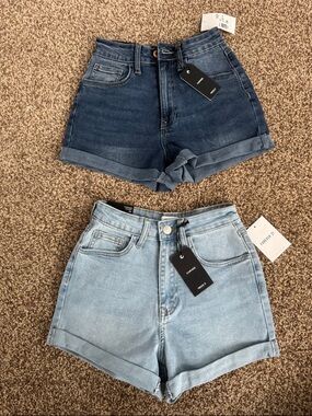 Forever 21 Two-Pack High-Rise Denim Shorts - Dark Blue & Light Blue
